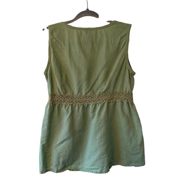 Bass Womens Empire Green Sleeveless Linen Cotton Top Size M Y2K VTG - Picture 3 of 9